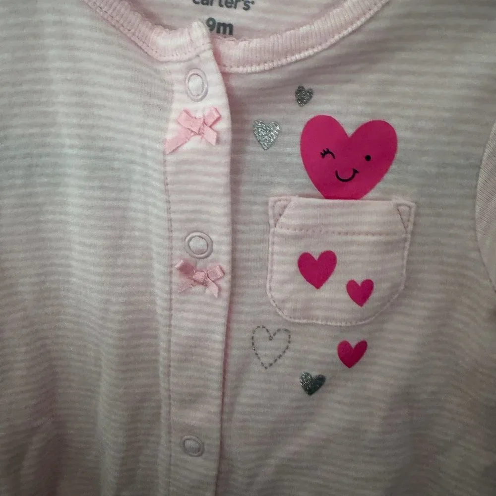 Carter's Pink Heart Matching rompers size 9M new with tags